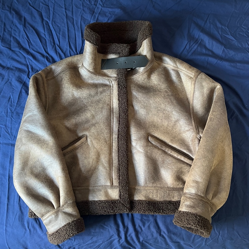 BlankNYC Brown Biker Full Lined Cropped Jacket